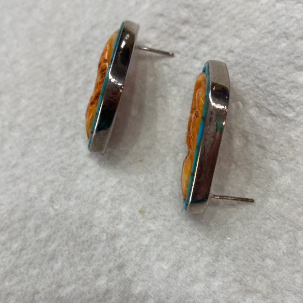 Spiny oyster/turquoise earrings - Picture 4 of 10